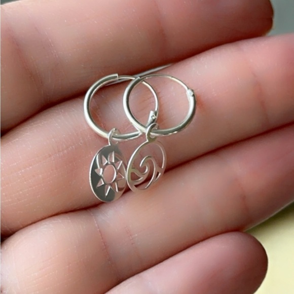 Sterling Silver Ocean Wave Sun Earrings - Picture 3 of 7